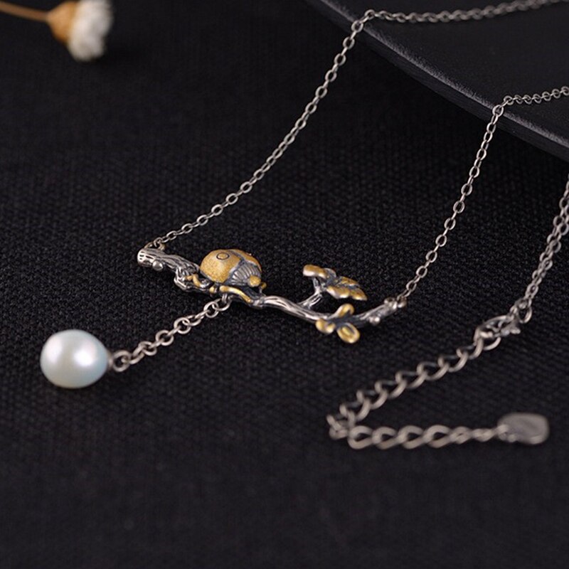 V.YA-Collar de plata de ley 925 para mujer, colgante de rama de oro flotante con temperamento a la , cadena redondo, de joyería: Default Title