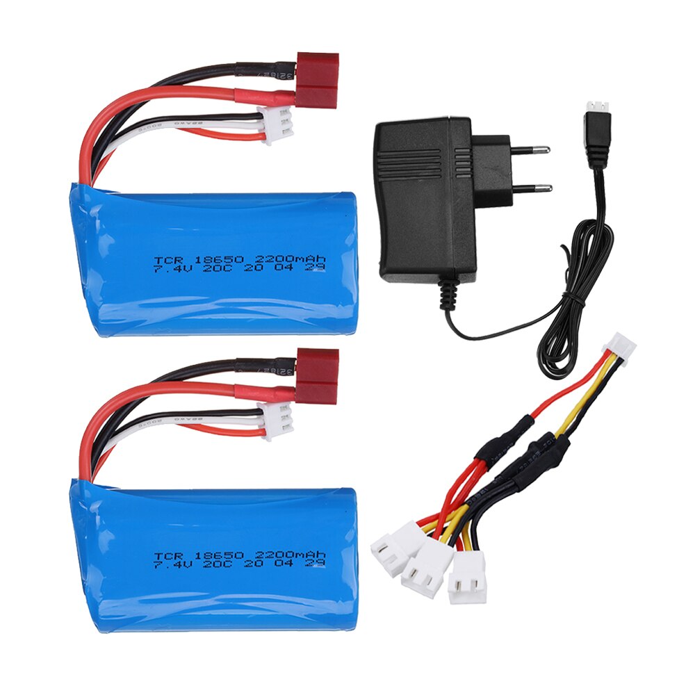 7.4V 2200mAh 18650 Lipo Batery for remote control helicopter toys parts 7.4 V 2200 mAH Lipo battery T Plug RC model: 2pcs EU 3in1