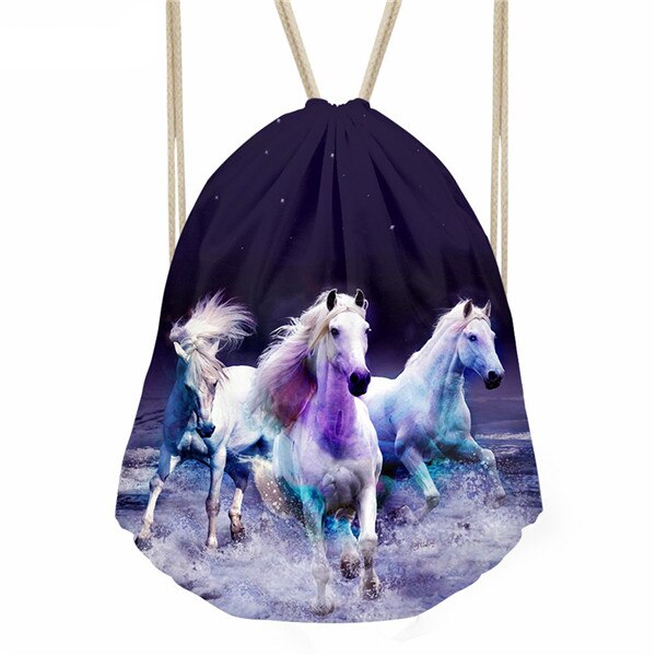 FORUDESIGNS Cool 3D Crazy Horse Print Woman Man Drawstrings Bags Beach Travel Sack Bags Casual Softback Student Backpack: CC5211Z3