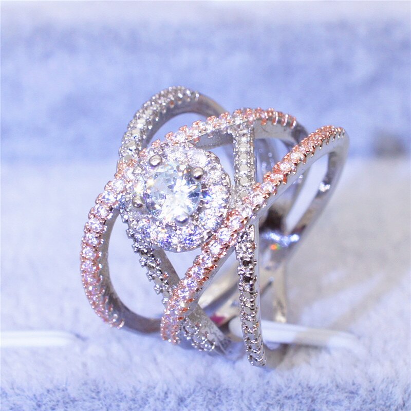 Rose Goud Grote Zirkoon Ringen Voor Vrouwen Vinger Ring Vrouwelijke Multi Layer Bruiloft Belofte Ringen Sieraden Crystal Zilveren Ring Femme
