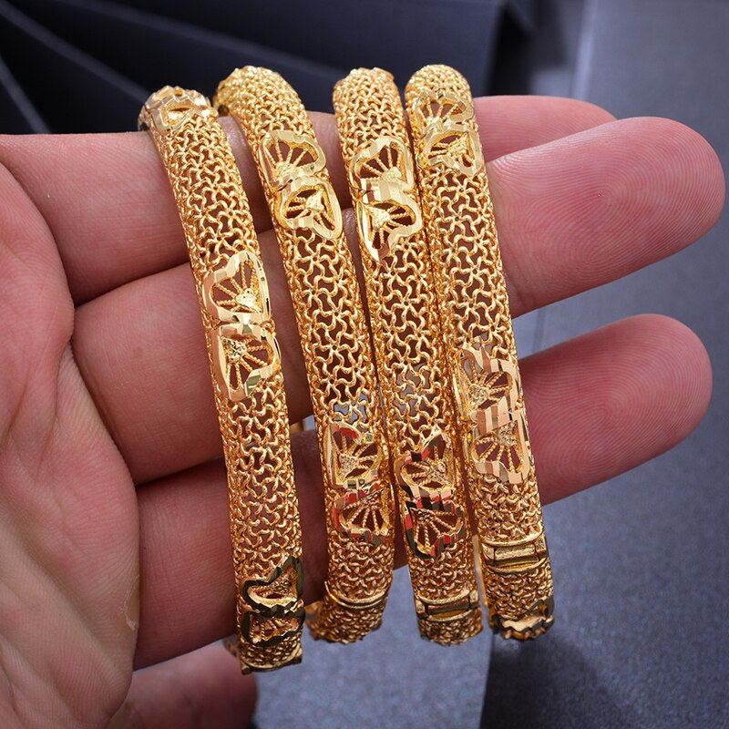 Wando 4Pcs 24K Arab Gold Color Bangles for Women/Girl Middle East Dubai Bangles&Bracelet Wedding Jewelry Ethiopian African Part