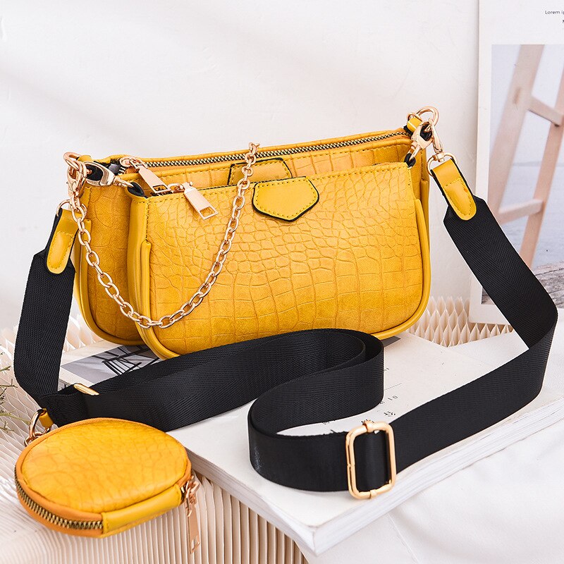 Vrouwen Chain Crossbody Tas Voor Vrouwen Zacht Lederen Schoudertas Messenger Bags Vrouwelijke Handtas En Portemonnee: Lemon yellow