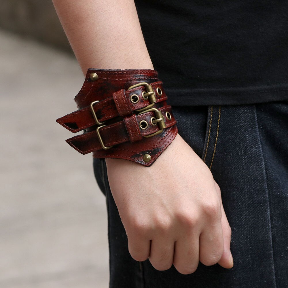 Due colori alla moda fibbia in metallo larga braccialetto da uomo in pelle di alta qualità di grandi dimensioni braccialetto dei monili delle donne