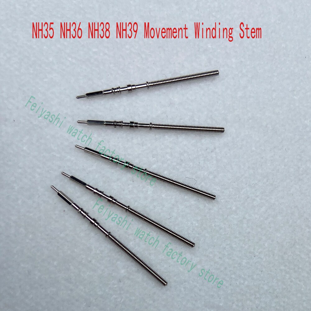 Kit couronne en acier inoxydable, NH35, NH36, NH38, NH39, tige d'enroulement de mouvement: 5 pcs