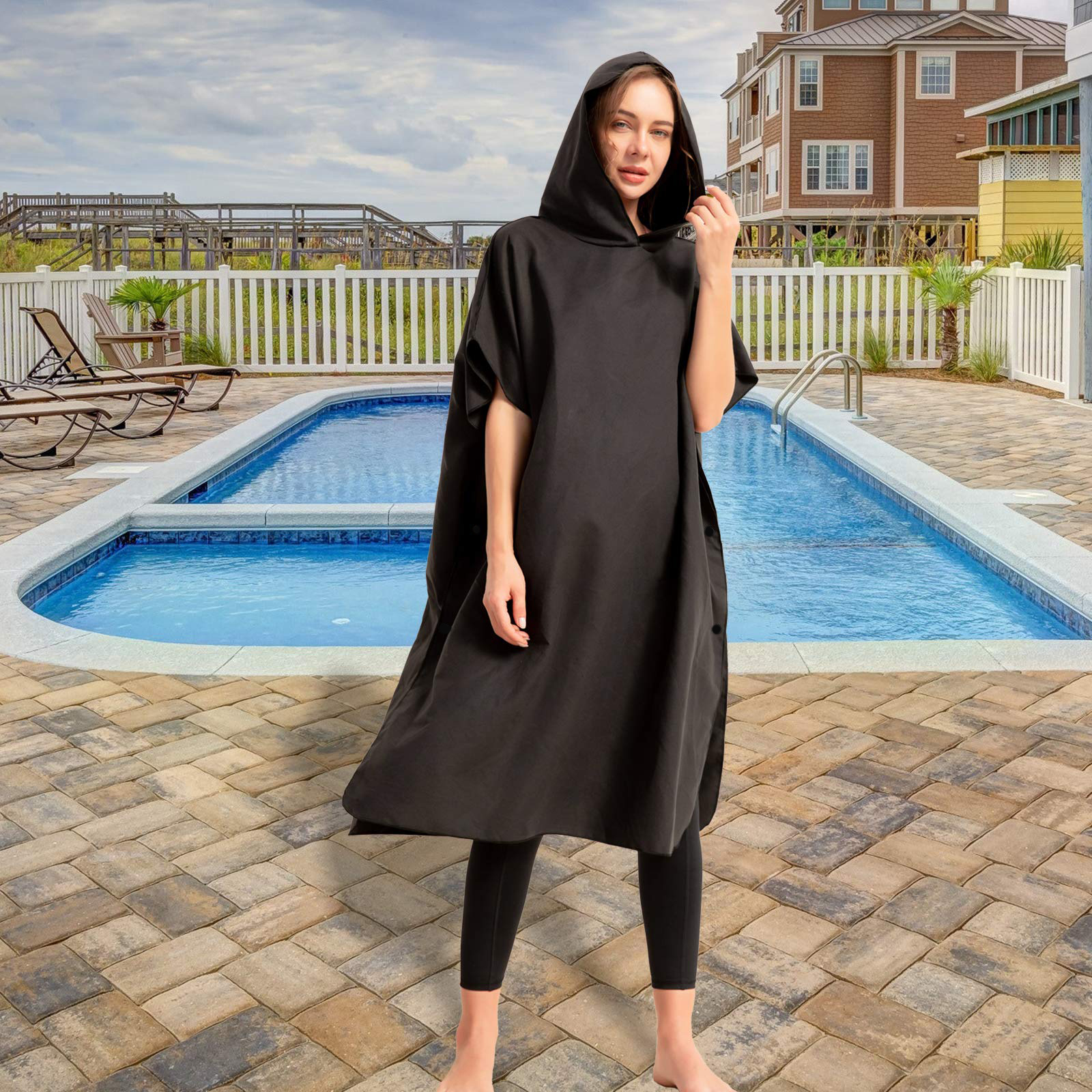 Strandtuch, Mikrofaser-Kapuzenhandtuch, schnell trocknend, Schwimmen, Reisen, Surfen, Sauna, Fitnessstudio, hochsaugfähig, leicht, Bademantel, Umhangwechsel