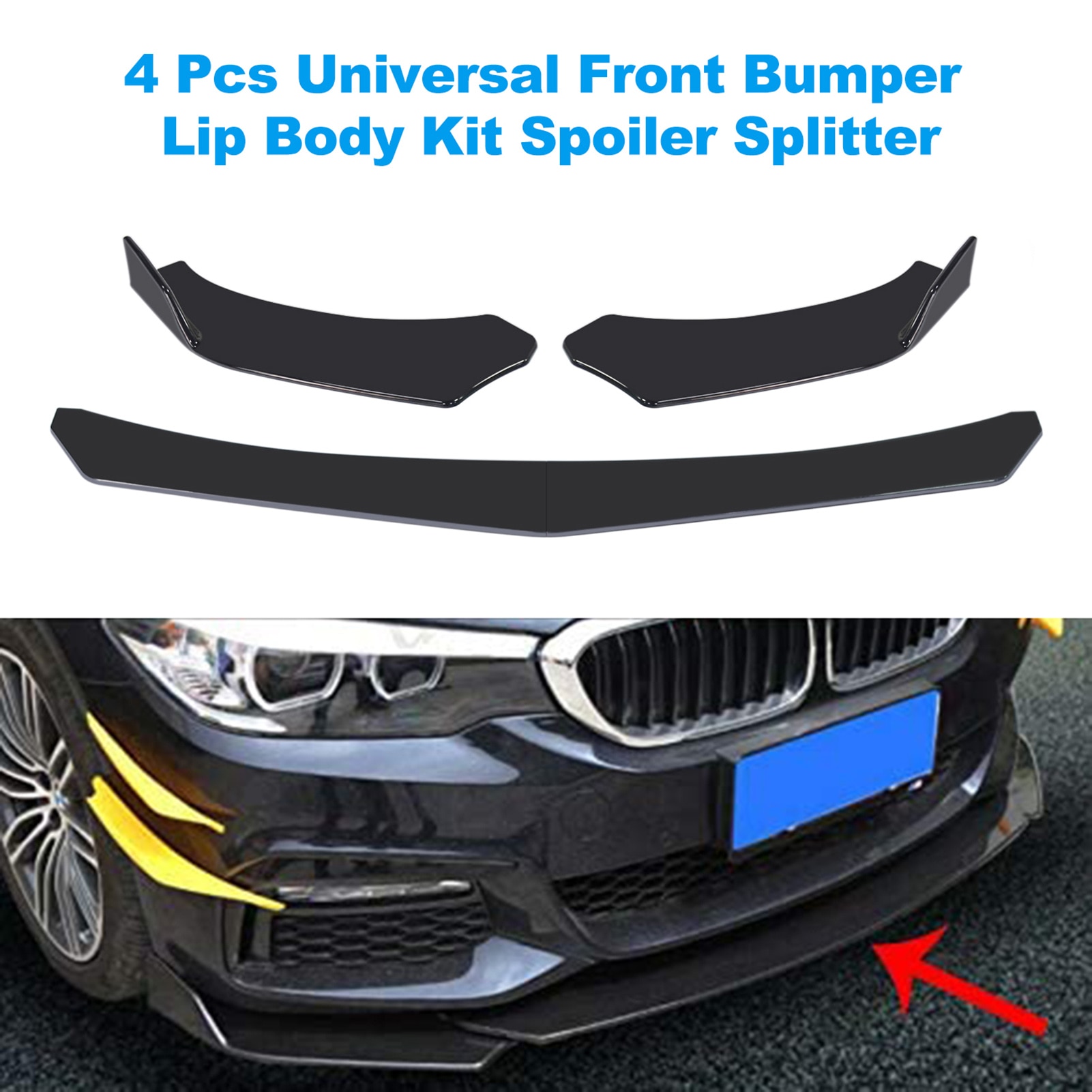 4 stk bil foran støtfanger leppe kropp sett spoiler splitter abs støtfanger canard leppe splitter universell biltilbehør