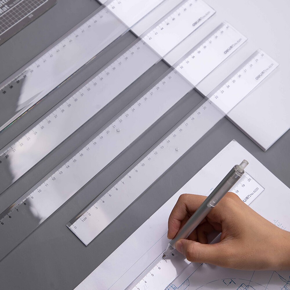 Deli Multi-standard Plastic Ruler Durable 20cm/30cm/40cm/50cm/60cm For Student Office Drawing Writing Measurement Tool Stationer