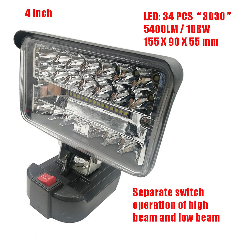 Lampe de travail sans fil pour Makita, lanterne Portable à LED avec batterie Li-ion 18V, projecteur USB, éclairage d'urgence d'extérieur: 4 inch black