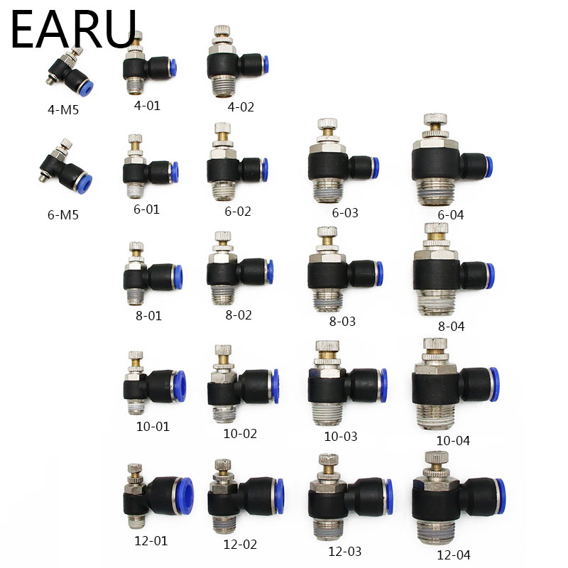 Pneumatischer Geschwindigkeitsdurchflussregler, 8 mm, 6 mm, 10 mm, 12 mm Außendurchmesser, Schlauchrohr, 1/4 Zoll BSP, 1/8 Zoll, 3/8 Zoll, 1/2 Zoll männliches Gas-Luftstrom-Endventil, Schnellmontage