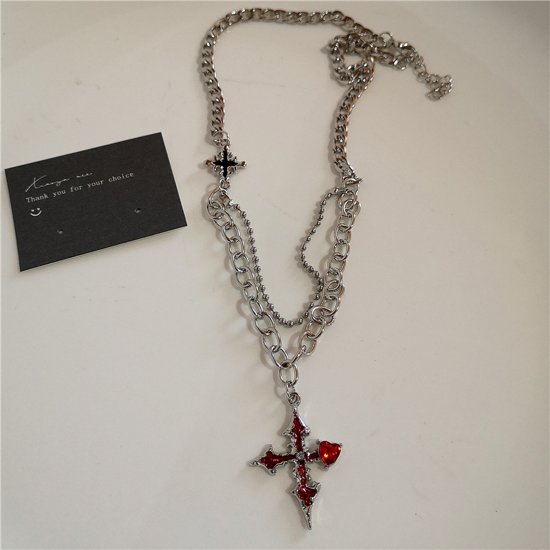 Collar con colgantes de corazón de amor y Cruz Roja Y2k para mujer y hombre, cadena de cuerda de Hip Hop, Rave, accesorios de joyería góticos de: Color dorado