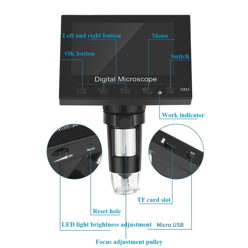 USB connectable Portable with LCD Display Digital Camera, LCD Digital Microscopes 1000x Digital Zoom