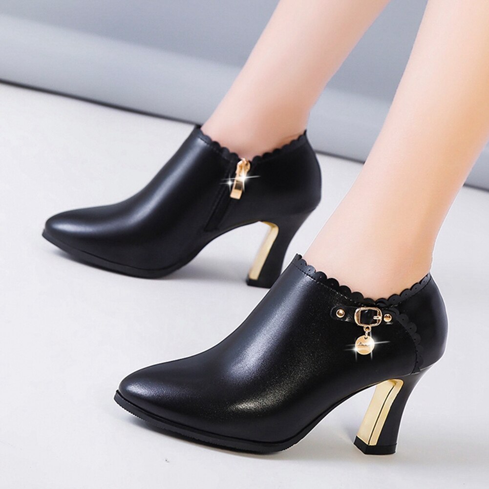 Female Pumps High Heels Rubber Sole Zipper Casual Arrivals Offices Dressing Ladies Shoes