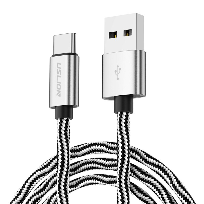 Uslion usb-type c-kabel voor samsung  s9 s8 note 9 xiaomi  mi 8 f1 usb-c snellaadkabel voor huawei mate 20 pro type-c-kabel: Zilver / 1.8m