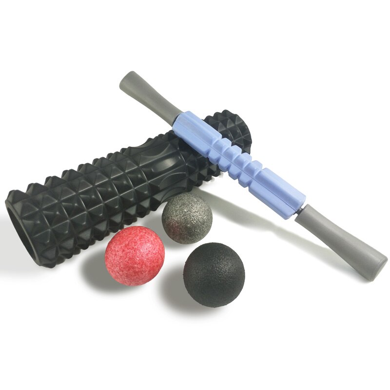 Kit de rodillos de masaje para Fitness, palo de rodillo muscular de espuma de 53cm, 2 bolas de masaje, terapia física de espalda de tejido profundo