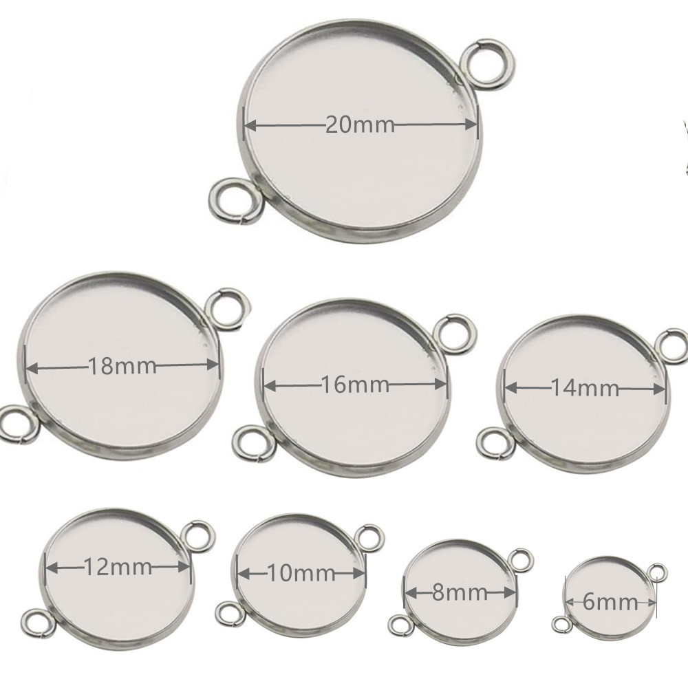 10 pezzi vassoi con castone in acciaio inossidabile impostazione del connettore distanziatori rotondo doppio anello cabochon cammeo base collana braccialetto gioielli fai da te