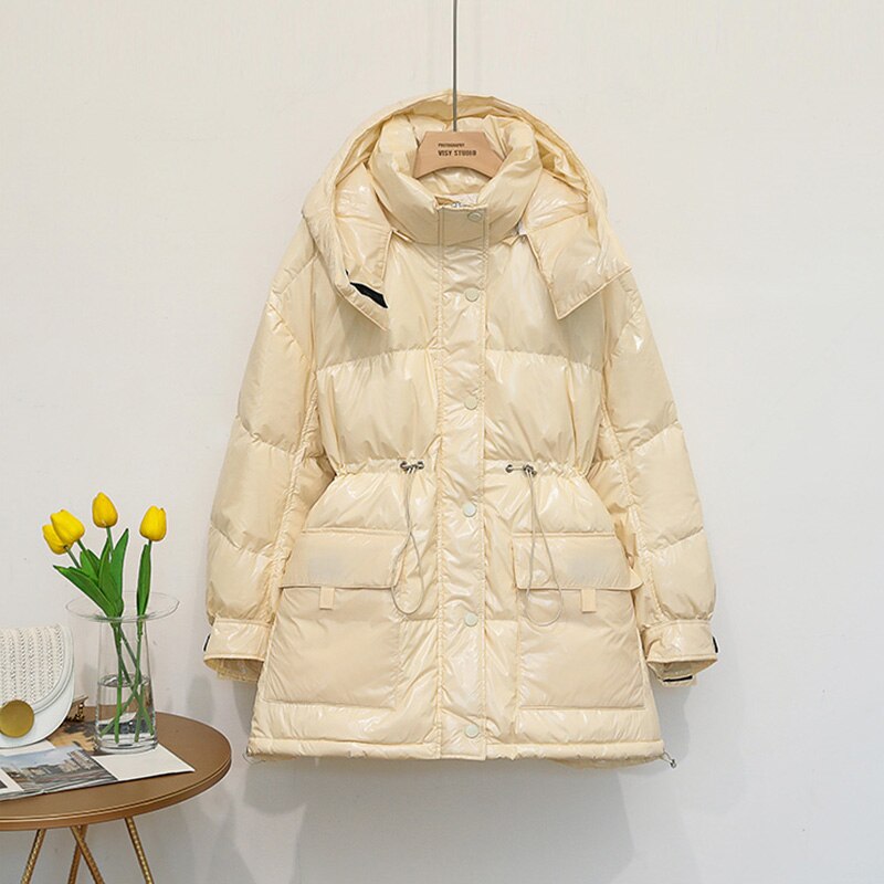 neue Frauen Weiße Ente Unten Jacke Winter Helle Farbe Warme Mantel verlieren Mittel Lange Unten Parka Weibliche Wasserdichte Outwear