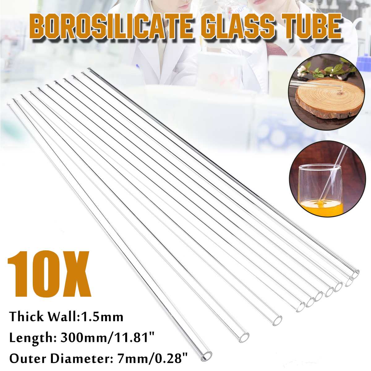 KICUTE Lab Glass Blowing Tube 10Pcs 300mm OD 7mm 1.5mm Wall Borosilicate Glass Blowing Tube Lab Tubing School Factory Laboratory
