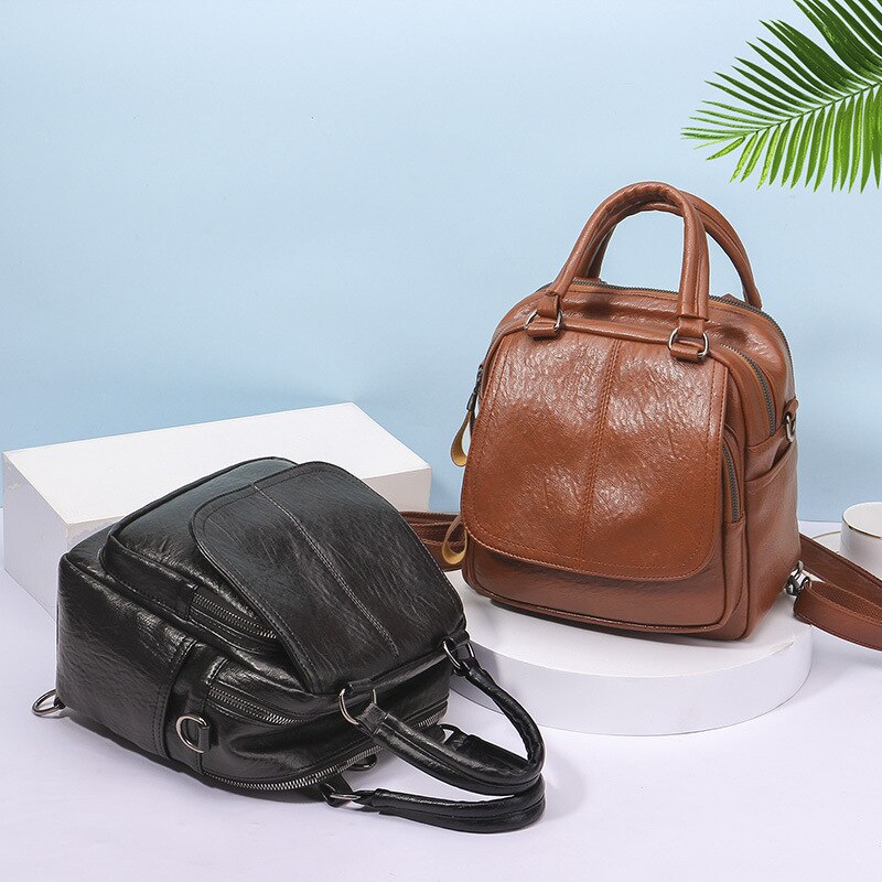 Sac à dos en cuir Pu souple pour femmes, sacoche Style, tendance Simple collégiale Style , décontracté