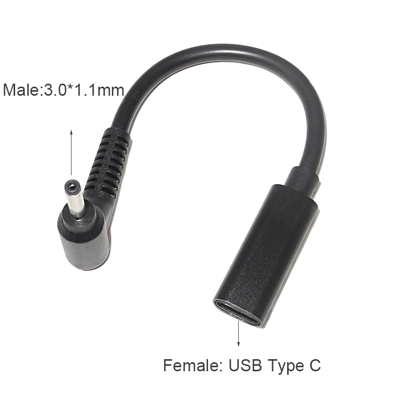 65W PD Type C USB 3.1 Power Adapter Cable Female to Power Connector Converter 4.0*1.35 5.5*2.5 4.5*3.0 4.0*1.7m: black