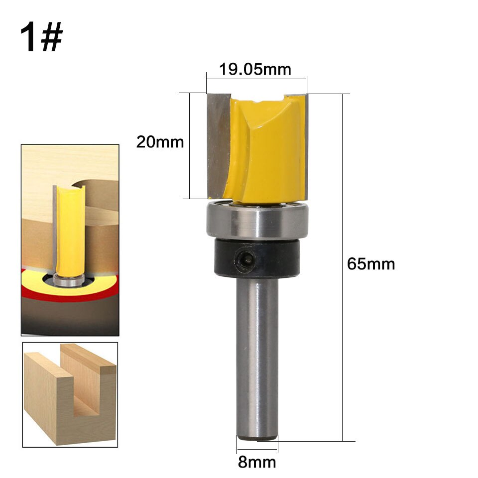 1 stk 6/8mm skaft mal listverk hengsel freser bit rett endefres trimmer rengjøringe spyle listverk tappe trebearbeidingsverktøy: B1