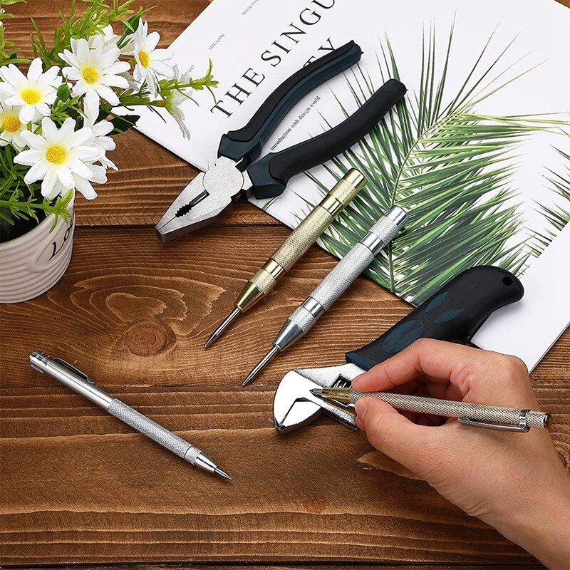 2 Pieces Scriber Tool 2 Pieces Center Punch Aluminum Automatic Center Pen for Metal Glass Ceramics Gold Welding