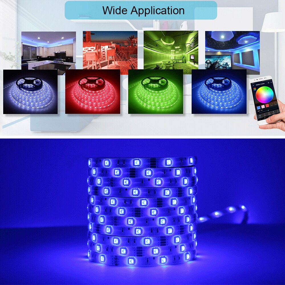 RGB LED Strip Lights IR Remote Control Wi-Fi Controller Smart APP Voice Control Timer Color Changing 5050 LED Lights for Party