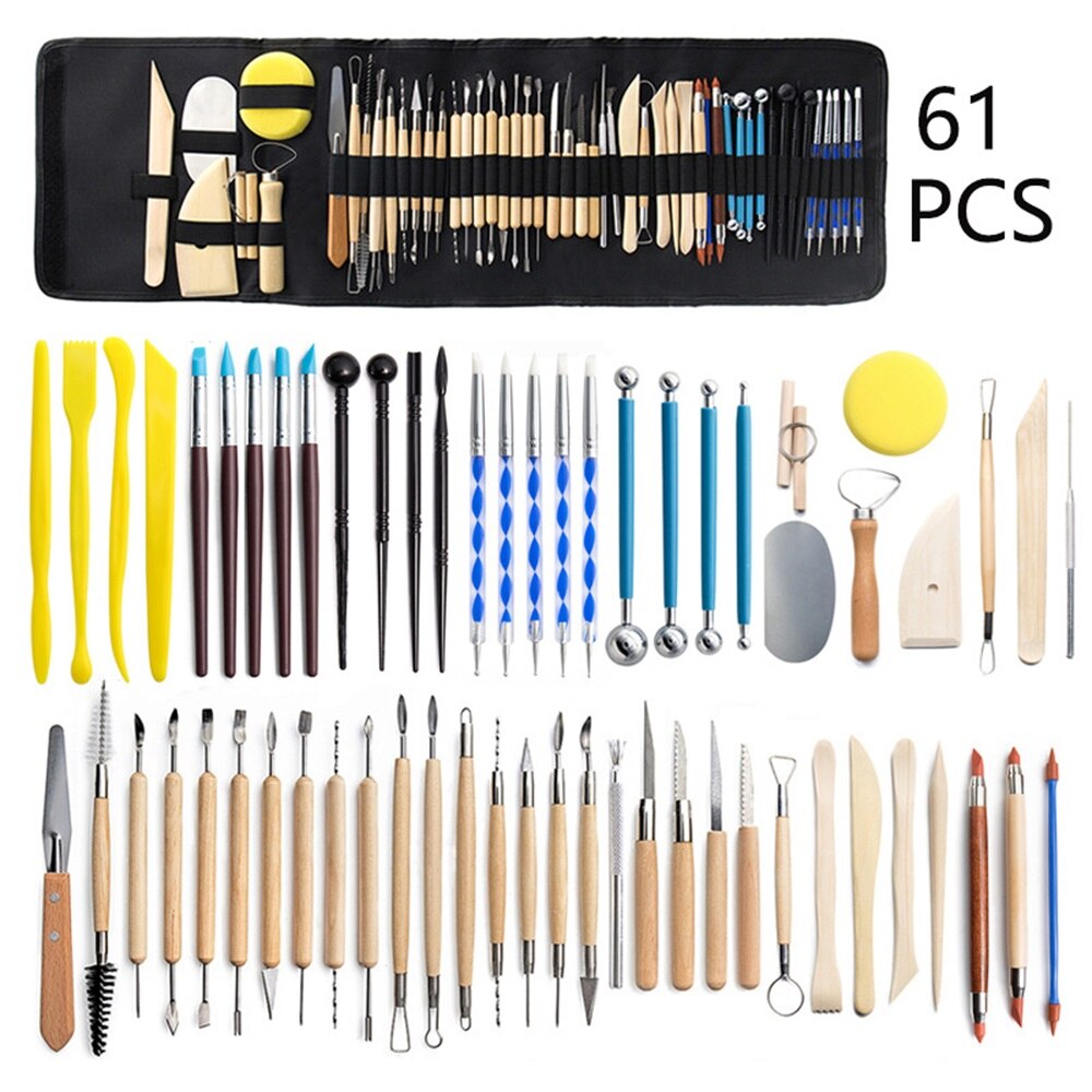 D&amp;D Pottery Clay Sculpting Tools Pottery Carving Tool Kit with Carrying Case Bag for Beginners Professionals Pottery Modeling: 61pcs set