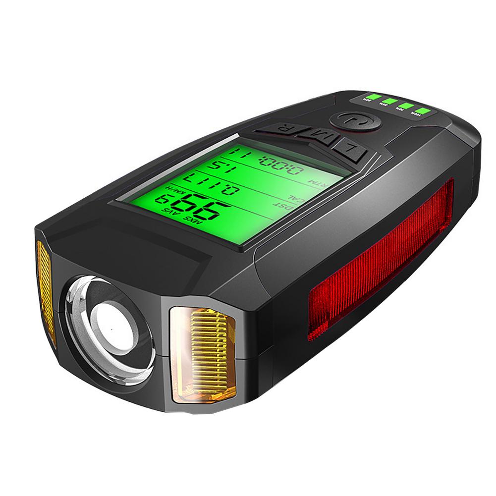 LED Bicycle Front Light Bicycle Speedometer Odometer Calorie Counter 5 Lighting Modes Wireless Code Watch With Speaker: Black