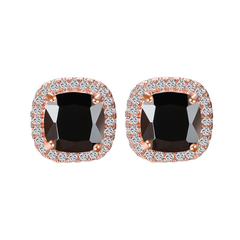 Søde firkantede sorte sten øreringe vintage guld/sort/rose guld/sølv farve øreringe til kvinder bryllup smykker: Rose guld