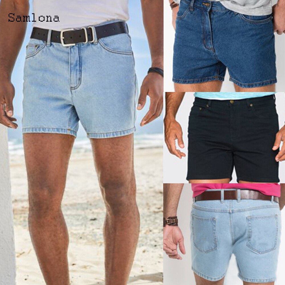 Samlona sommer western shorts jeans mænd lige casual trend all-match klassiske simple denim shorts herre uden bælte