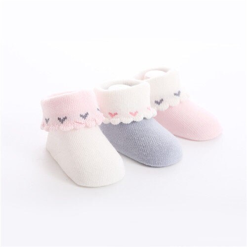 3 par / parti bomuld nyfødte baby sokker forår og efterår gulv børnesokker prinsesse baby pige sokker: Pige / 9m