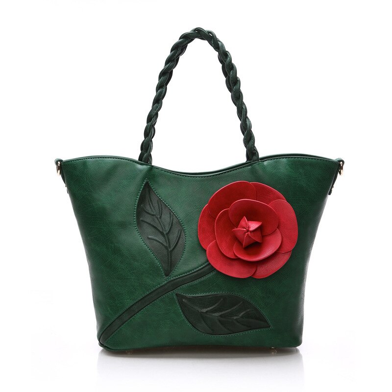 Classic Rose Driedimensionale Bloem Tas Weave Draagbare Vrouw Pakket Enkele Schouder Pakket Messenger: green