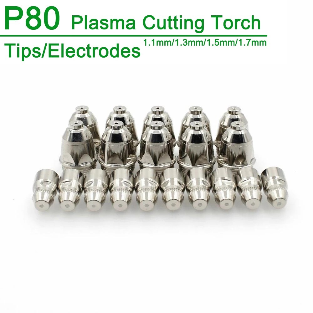 Punta de antorcha de Plasma CNC de corte consumible, 60A, 80A, 100A, P80, 20 piezas, 10 electrodos + 10 boquillas