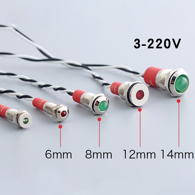 metal indicator 12 24 220V 8 6 12 14mm lamp power supply device LED signal DIY handmade accessories