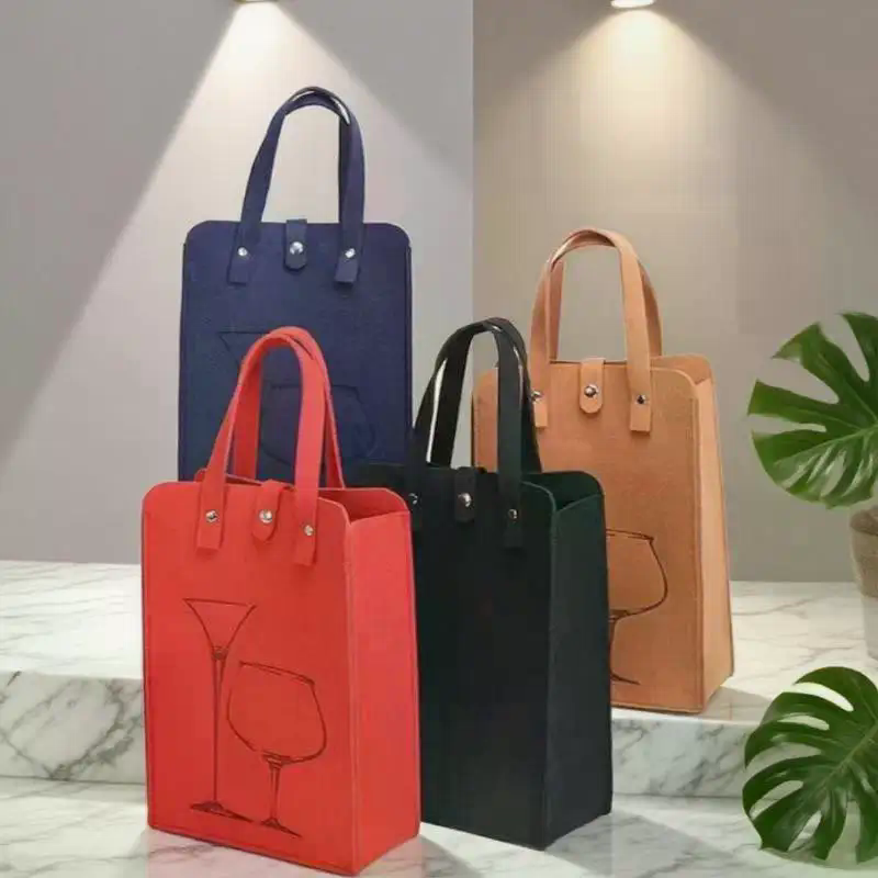 Vilten wijnfleszak Dubbele flessen Grote dragende draagbare drankverpakking Handtas Cadeaupapier Opbergtas Wijndraagtas