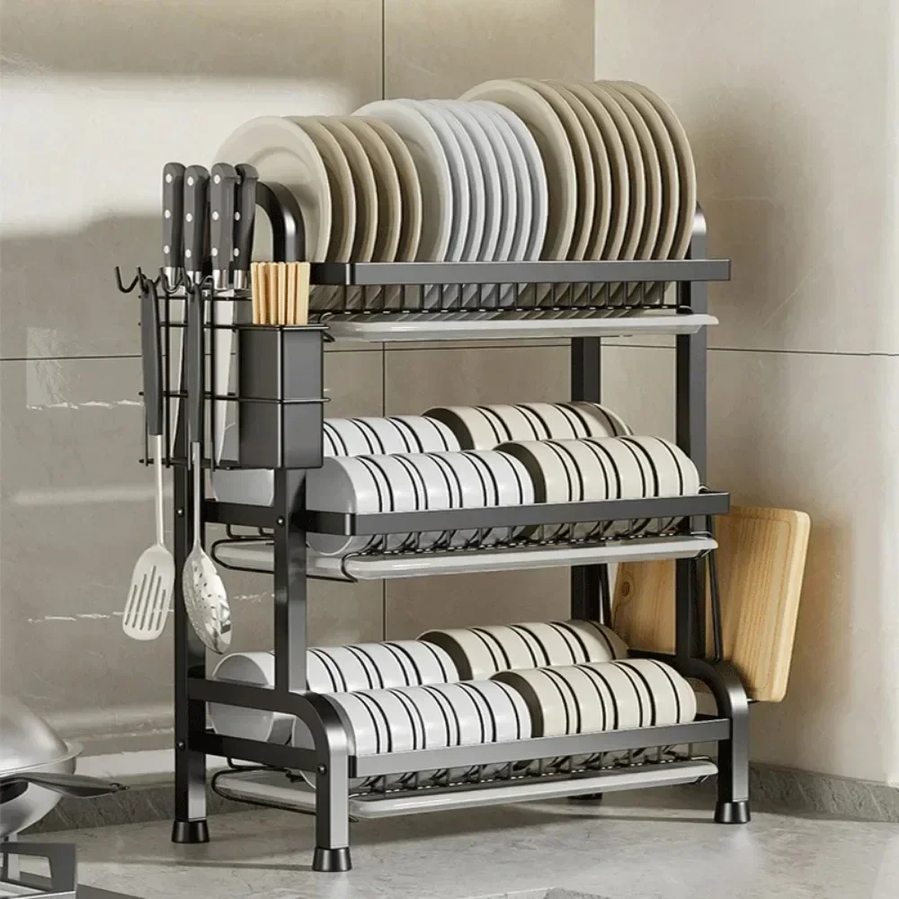 Étagère à vaisselle de cuisine, bols et baguettes à plusieurs étages, placard de rangement, égouttoir en acier inoxydable, étagère de rangement de Style rétro