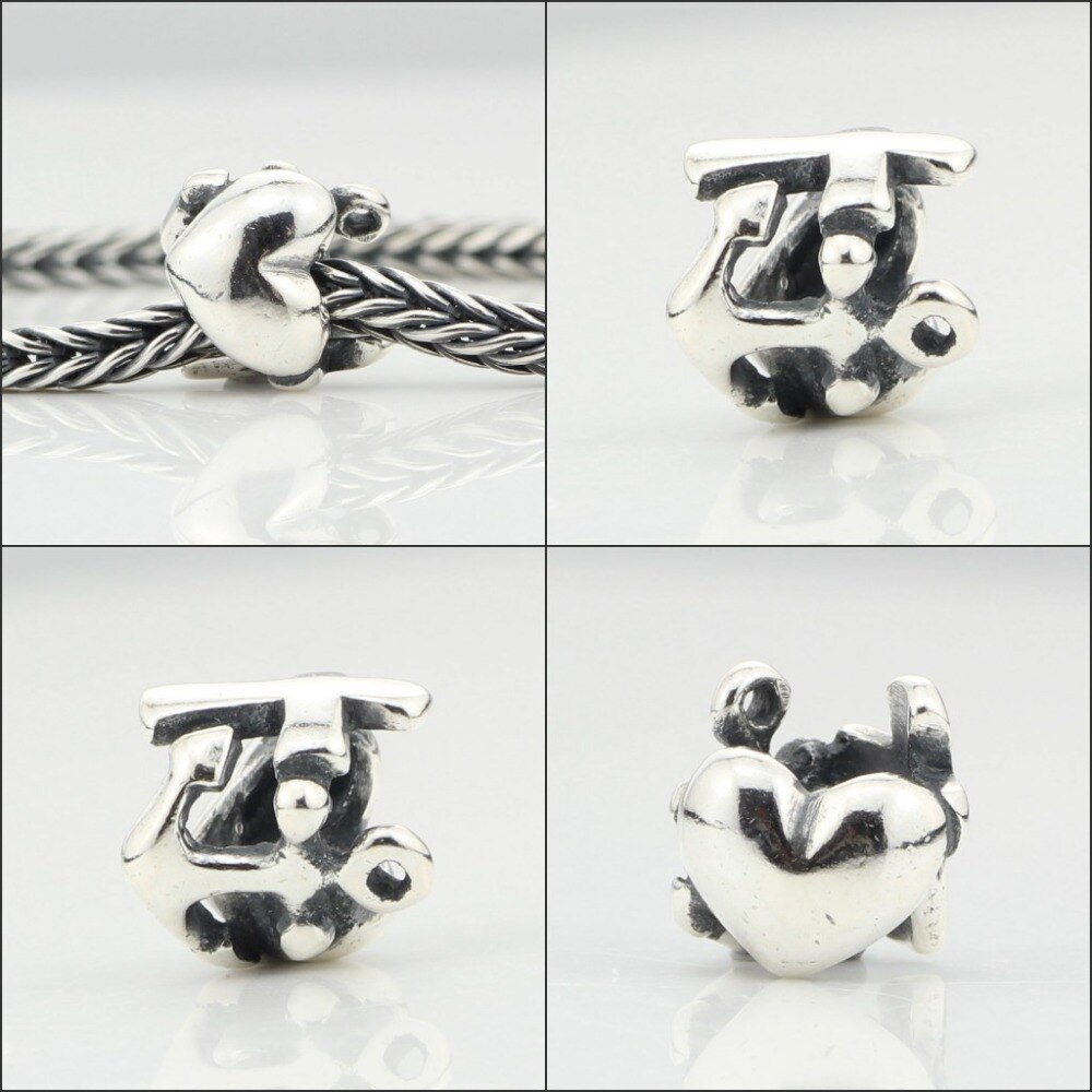 Joyería de muérdago auténtica Plata de Ley 925 fe, esperanza y abalorios de caridad se adapta a la pulsera europea de 3,0mm