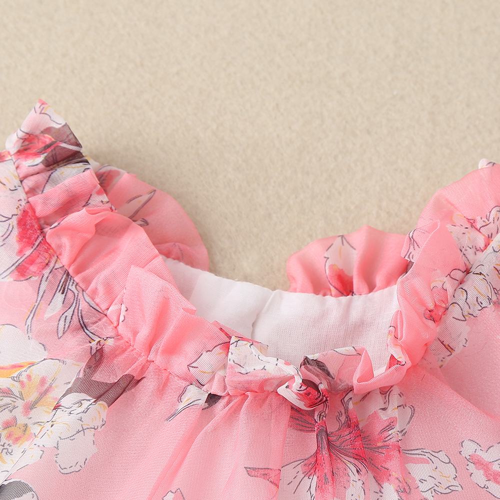 Girls summer dress children's clothing girls short-sleeved flower dress children's summer sweet princess dress tutu skirt