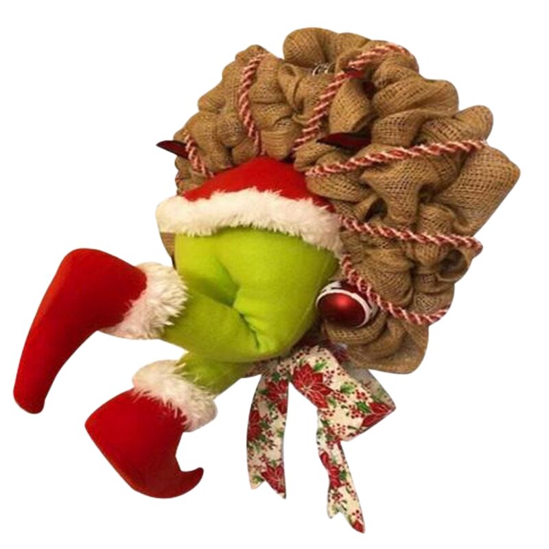 Décorations de noël, couronne en toile de jute, avec jambes en peluche, pour la décoration de noël, pour thanksgiving