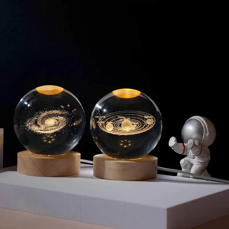 Bola de cristal de Luna 3D, sistema Solar de galaxia astronómica, bolas luminosas de Saturno, globo de cristal de nieve, luz nocturna, decoración de escritorio para el hogar