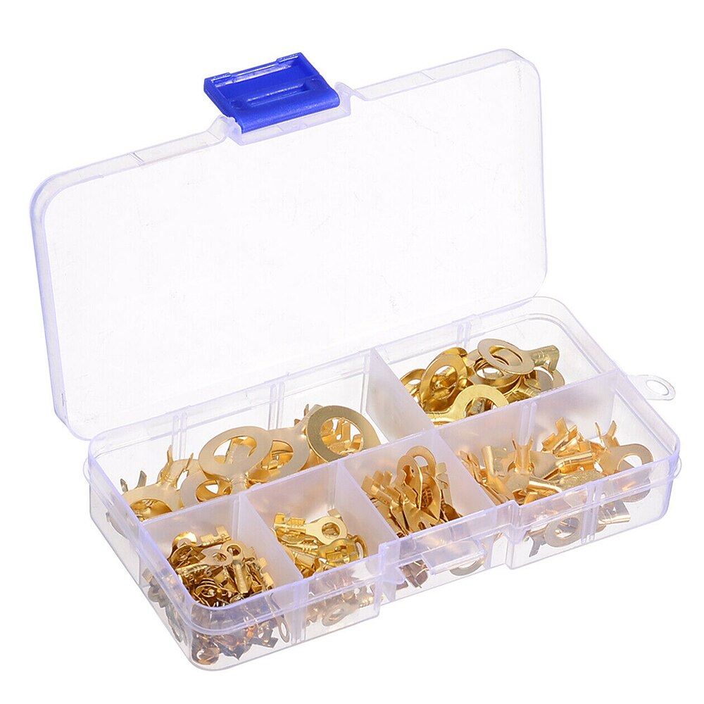 150Pcs Insulated Brass Ring Crimp Terminals Wire Connectors Spade Electrical Kit Ring Eye Bare Terminal Connector
