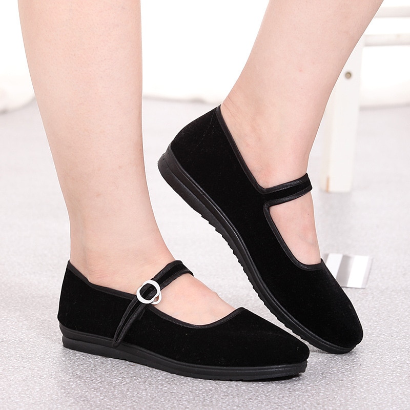 Women Mary Janes Flats Spring Loafers Ladies Buckle Strap Black Casual Fabric Mother Shoes Female Comfort Breathable Footwear 89