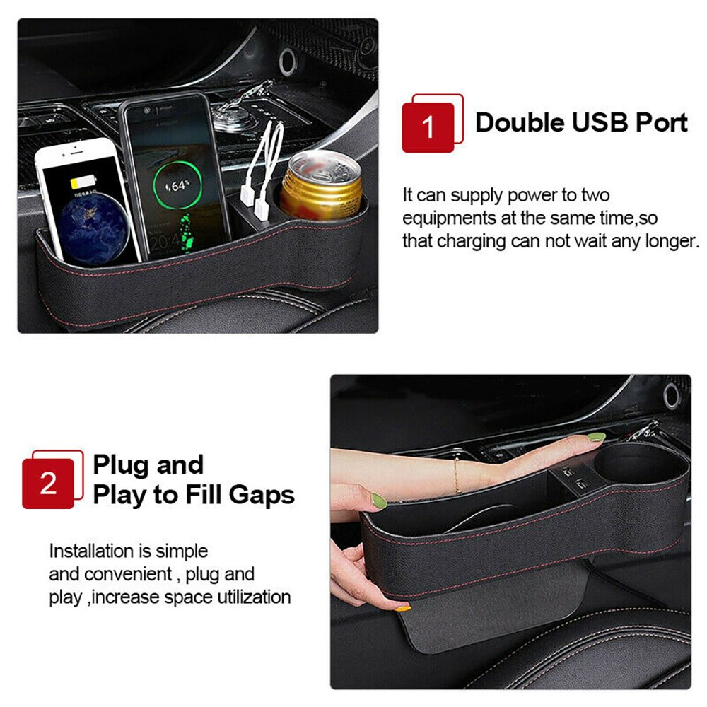 1pc auto-accessoires stoelvak opbergdoos met /2 usb-poorten met een aansteker
