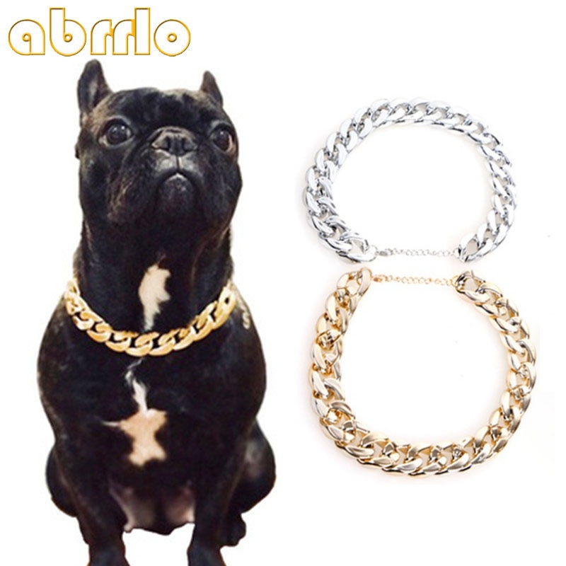 Collar de lujo para perros, cadena para el cuello de oro y plata, para Pitbull, Bulldog francés