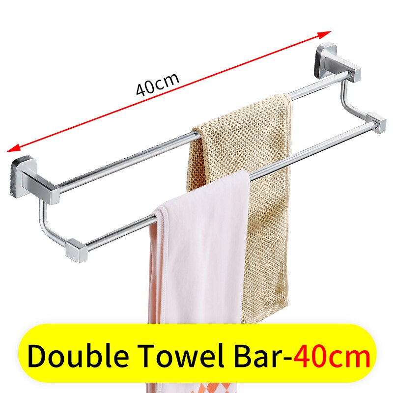 Porte-serviettes Double en aluminium | Porte-serviettes de toilette, porte-serviettes mural, accessoires de salle de bain, porte-serviettes, étagère de rangement: Double-40cm