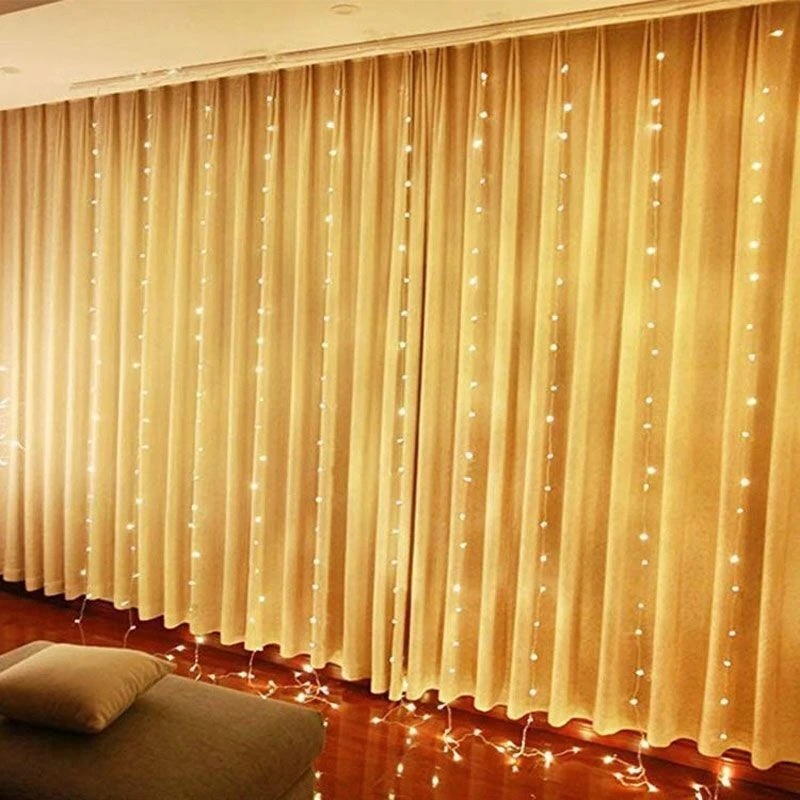 Lumières dégradées de rideau LED, 8 modes d'éclairage, décoration extérieure et intérieure pour Noël, fête de mariage, jardin, salon, chambre à coucher, 6m, 3m: WHITE / 51-60W