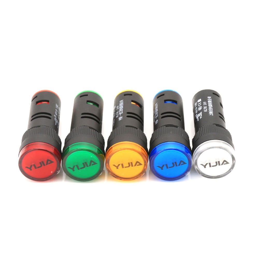 Yijia 16mm panelmontert ledet indikatorlys 12v 24v 110v 220v pilotsignallampe rød gul grønn  ad16-16e