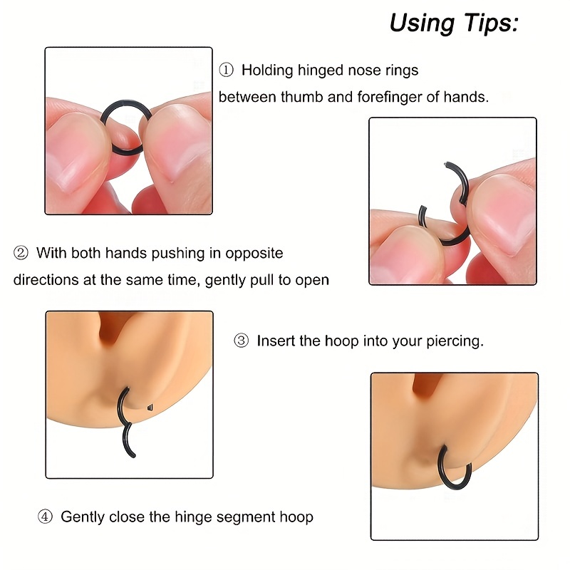 5/10Pcs 16G Nose Ring Hoop Stainless Steel Hinged Nose Rings Septum Clicker Tragus Helix Cartilage Daith Rook Earring Piercing