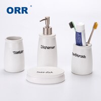 Blk/Wt Bathroom four Ceramic sanitary supplies ware Cups toothbrush holder soap dispenser Bath display sabonetei Articulos ORR: White