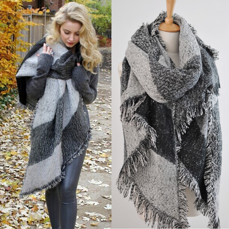 Pashmina de para mujer, bufanda gruesa para invierno, pañuelo a cuadros Reversible, mantón de capa envoltura, manta, Poncho cálido HO950750